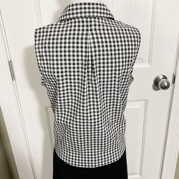 TAMARA H. Black white gingham sleeveless adjustable tie front MEDIUM LARGE shirt - Picture 5 of 14